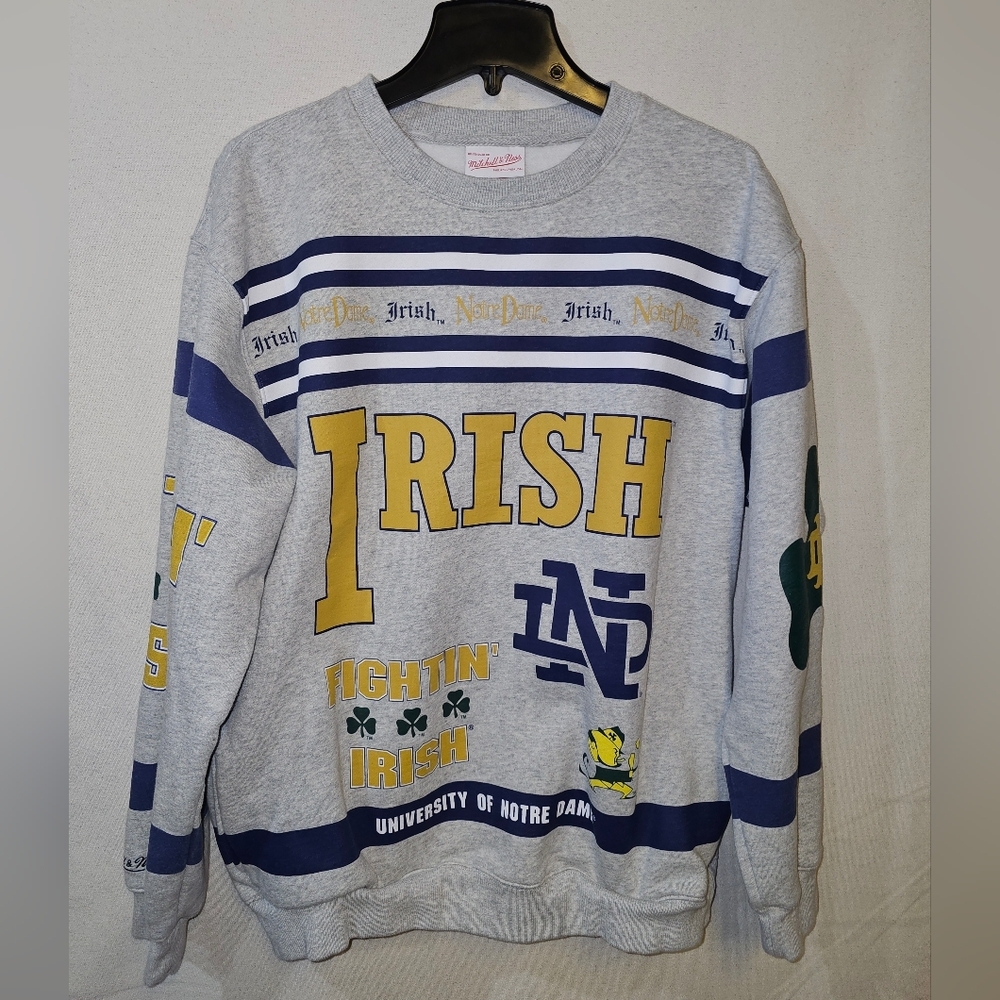Mitchell & Ness Notre Dame Gray Irish Crewneck  Sweater